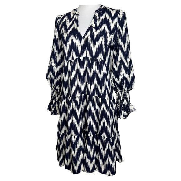 Tuckernuck Pomander Place Kenzo Dress Navy White Ikat Tiered Preppy Shift XXS - Picture 4 of 12